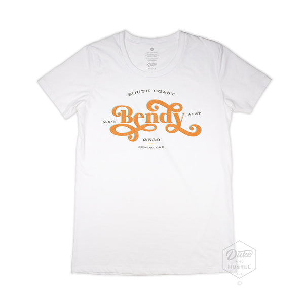 Bendalong Women’s Graphic T Shirt on Australian Cotton, White, Front